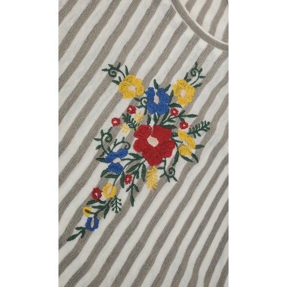 Umgee Embroidered Floral Striped Ruffle Sleeve Top Blouse Size‎ S Small - Picture 10 of 10